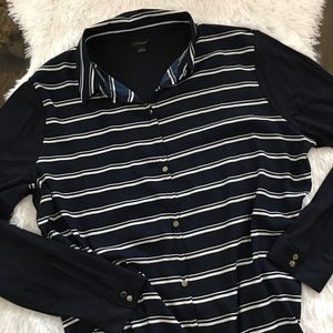 Ann Taylor Striped Long Sleeve Blouse Large